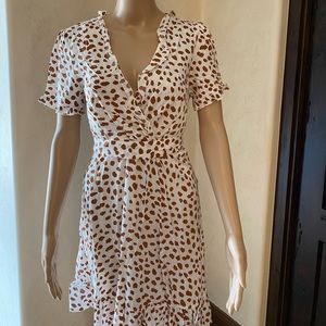 NWT white and brown animal print wrap dress, size S